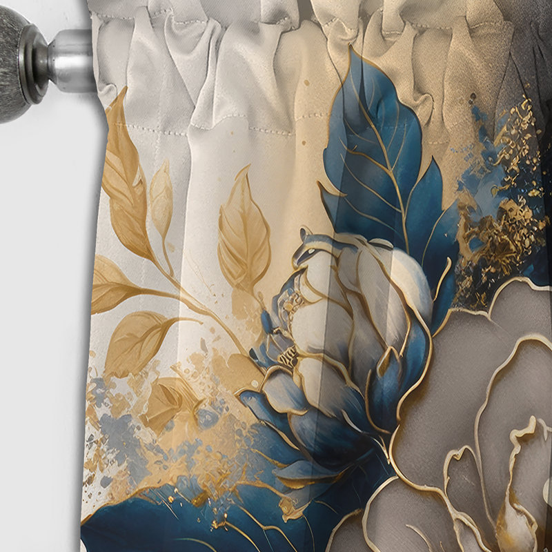 Black And Gold Camellia Bouquet I - Floral Blackout Curtain - 1 Panel, 52" W x 108" L
