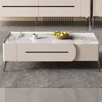 Table basse White Stone + Bois manufacturé