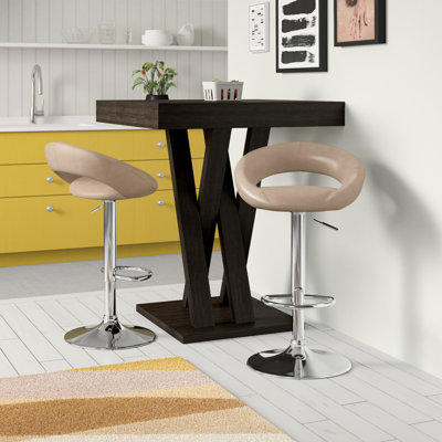 Larry Swivel Upholstered and Faux Leather Adjustable Height Bar Stool