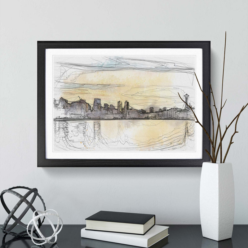Reflection of the Seattle Skyline in Abstract - Picture Frame Graphic Art Print, 36cm H x 48cm W x 2cm D, Black Framed