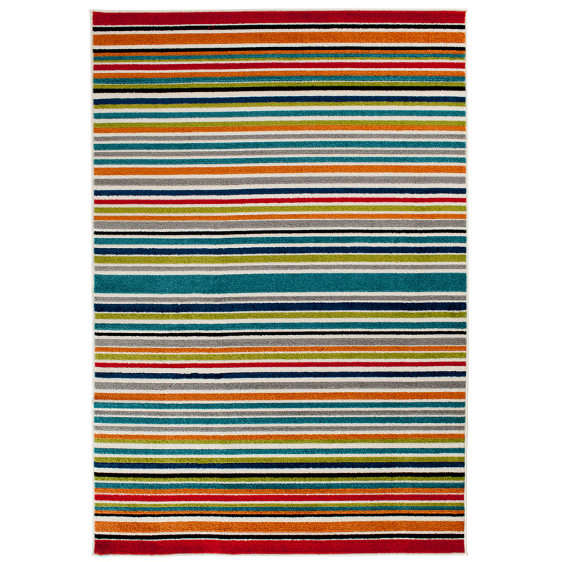Tapis intérieur / extérieur turquoise rayé Iredell, Rectangle 3 pi 3 po x 5 pi