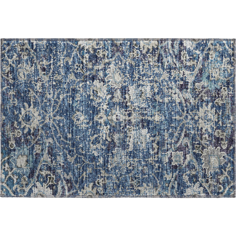 Premium Machine Washable Andreau AMF92 Blue Rug, Rectangle 1'8" x 2'6"