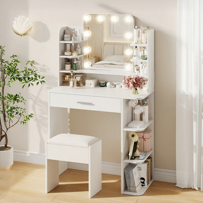 Coiffeuse Narien avec miroir lumineux à DEL et prise de courant pour la chambre à coucher