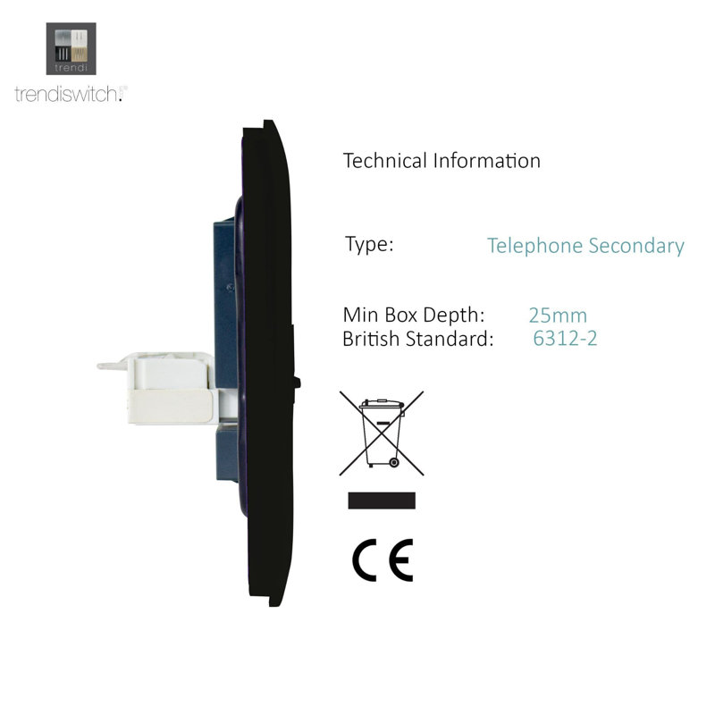 Trendi Switch 2 Gang RJ45 Cat 5e PC Ethernet & Telephone Sockets, Black