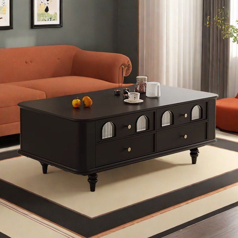 Table basse en bois massif rétro avec rangement