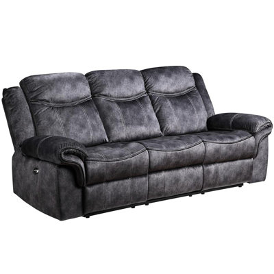 3 Power Reclining In Gray Fabric With Firm Cushioned Seating Couch Mechanism & Soft Armrest