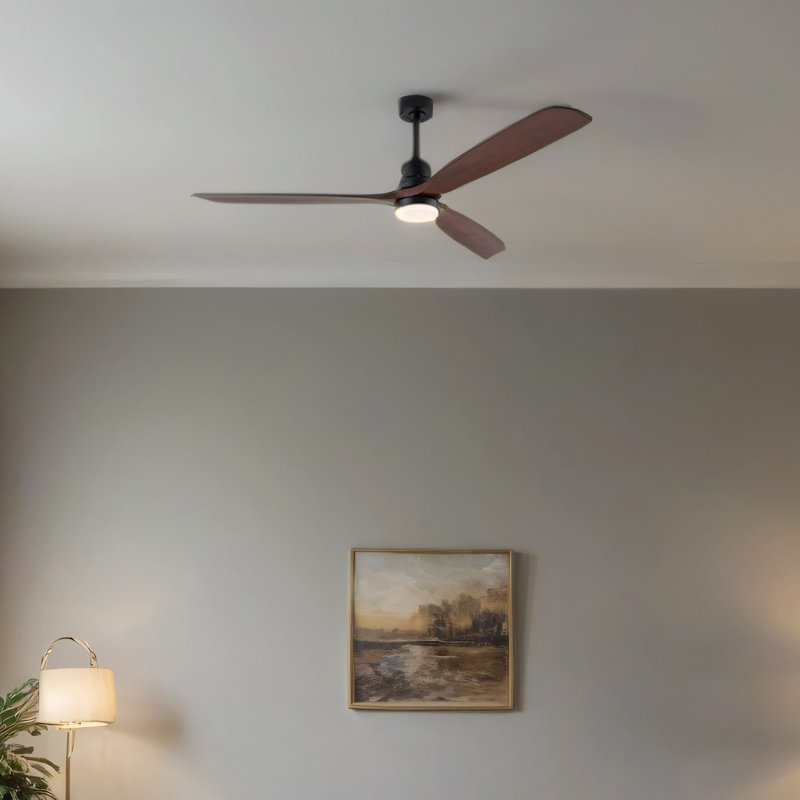 Hot sales Ventilateur de plafond noir moderne 72 pouces avec lumière 3 pales en bois massif Télécommande réversible avec moteur à courant continu à DEL à intensité variable