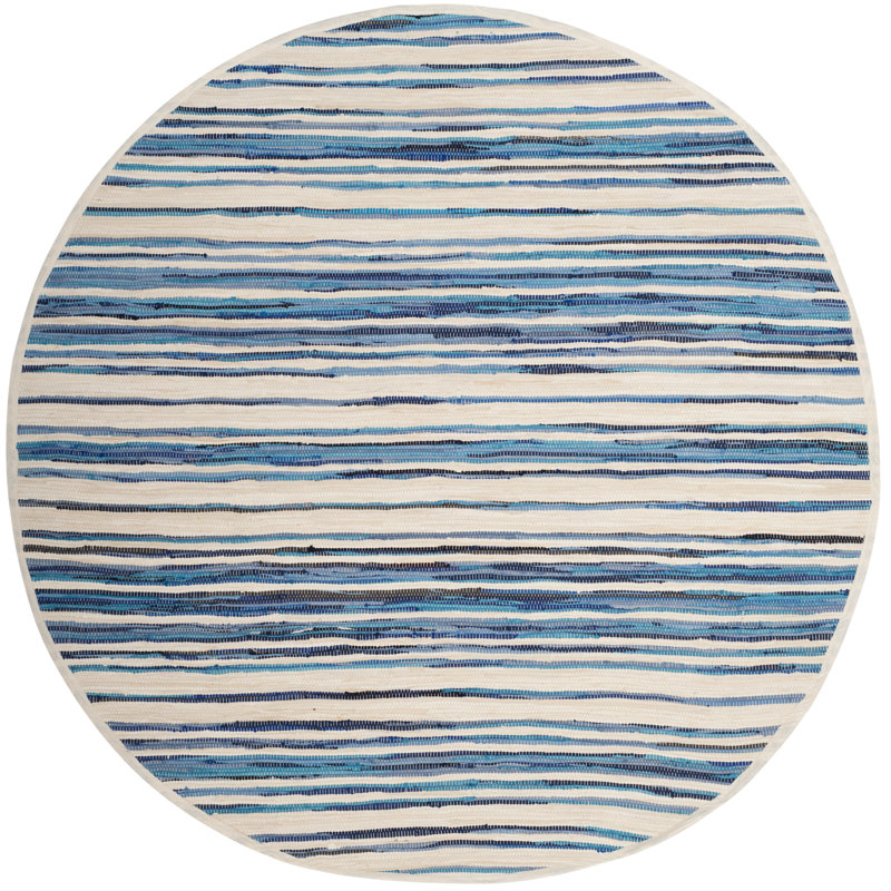 Brogun Handwoven Cotton Ivory/Blue Area Rug, Round 4'