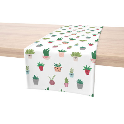 Table Runner, 100% Cotton, 16X108", Cartoon Succulents