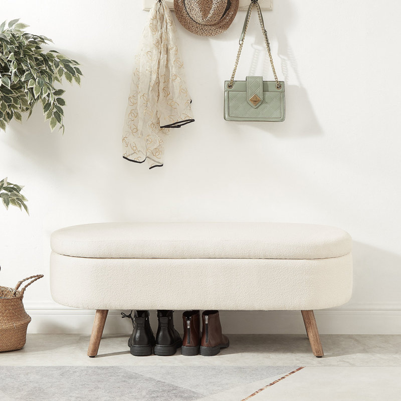 Banc de rangement avec repose-pieds ovale Luxury, Ivoire ivoire