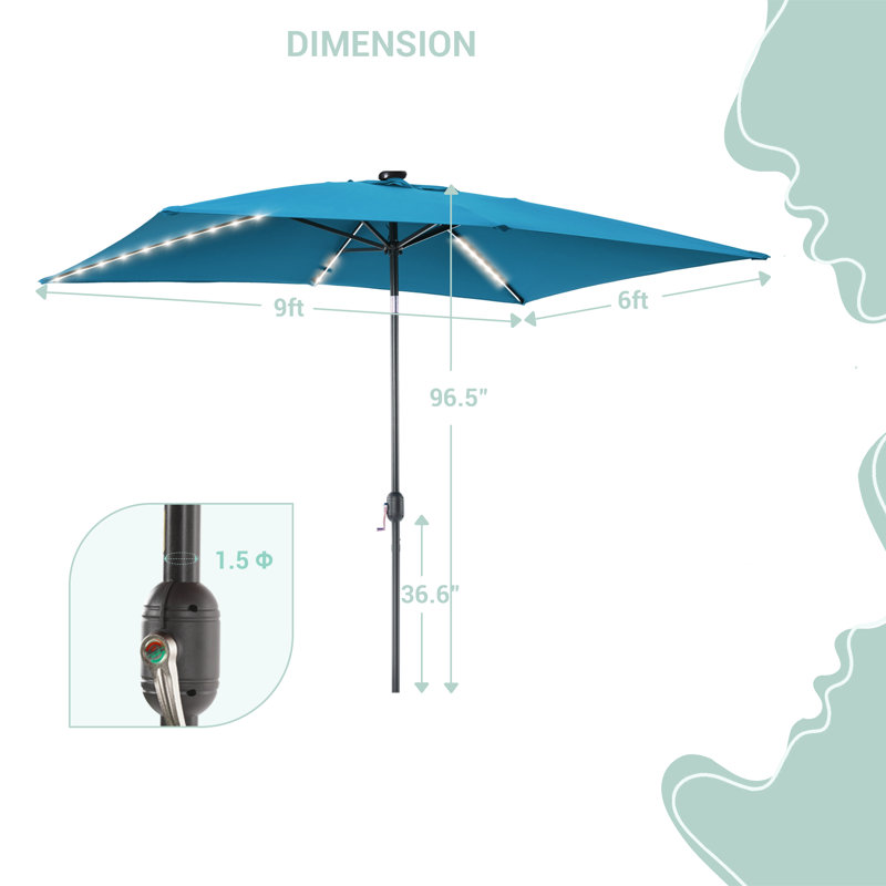 Parasol de marché rectangulaire éclairé 108 po x 72 po Sakira, Bleu lac