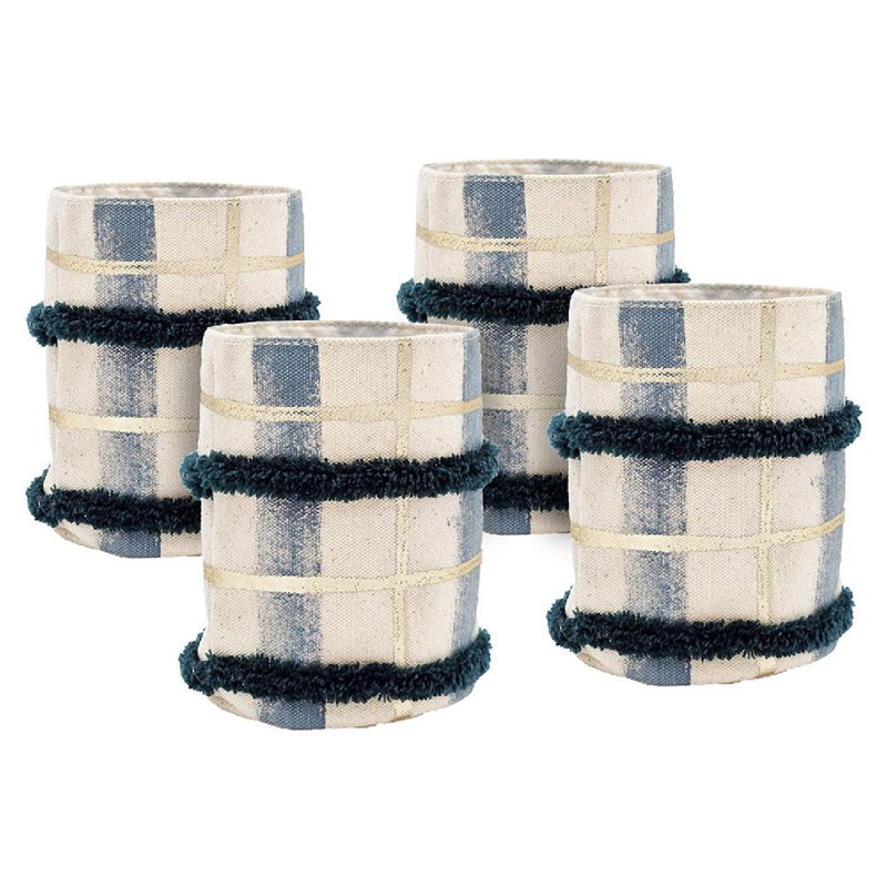 Basket - Set of 4 - 4" x 4" - Cream/Blue/Green