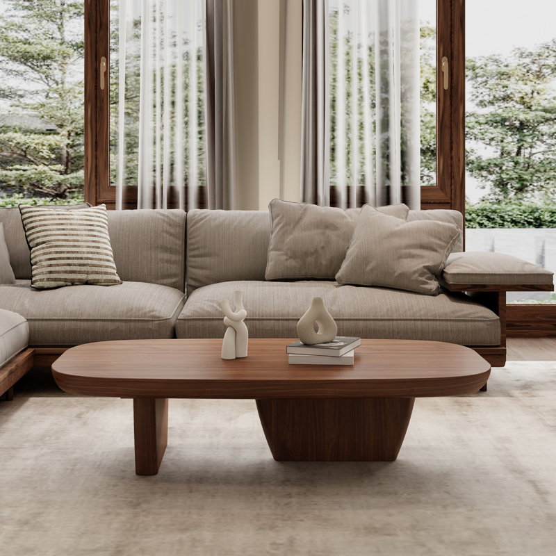 51" Mid century Modern Rectangular Coffee Table, Solid Wood Coffee Table for Livingroom, Brown