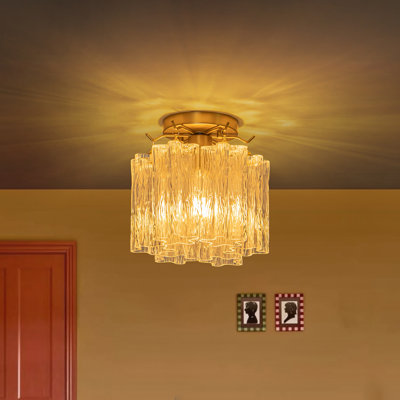 1-Light Star-shaped Cylinder Murano Glass Semi-flush Mount
