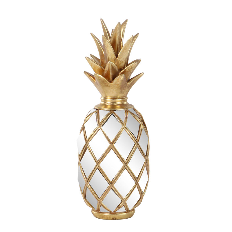 Gold Pineapple Glass Mirror 15" Decorative Sculpture