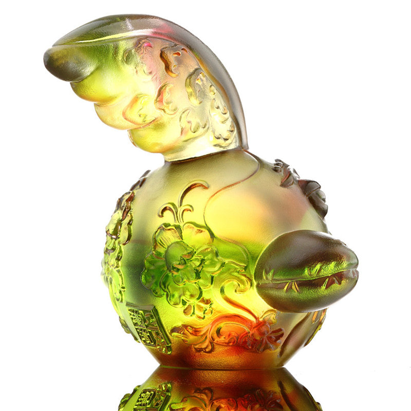 Zodiac Rooster Crystal Figurine, Gold Red/Green