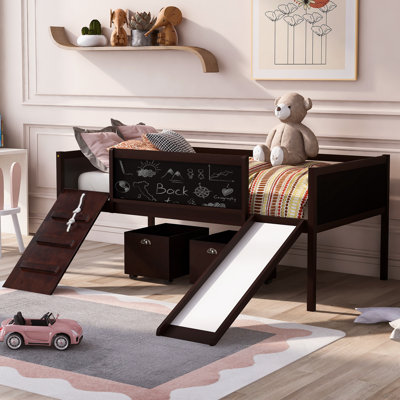 Lit mezzanine simple en bois avec deux boîtes de rangement