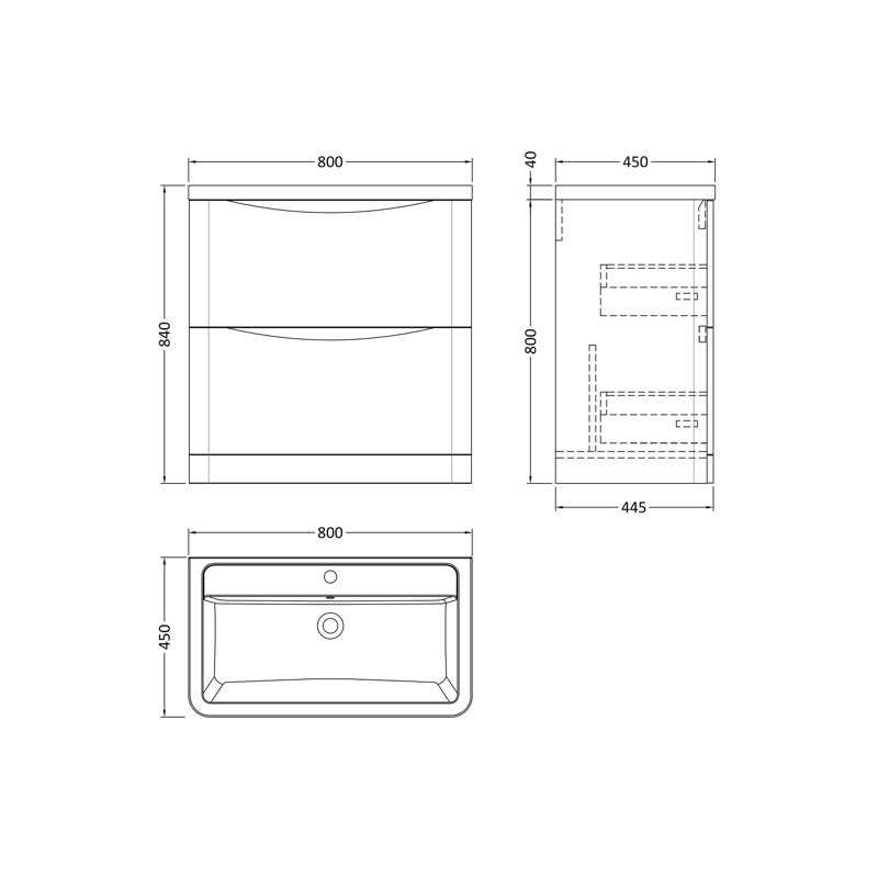 Lunar 800mm Single Bathroom Vanity with Integrated Vitreous China Basin, Satin White