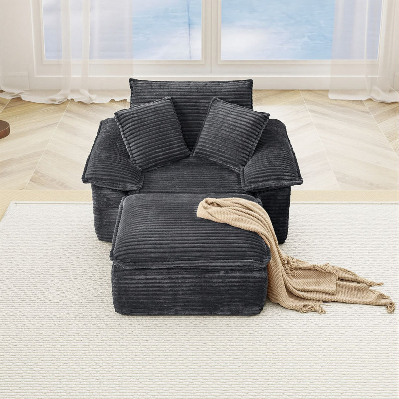 Fauteuil d'appoint surdimensionné 47 po avec repose-pieds en velours côtelé pour salon, Grey