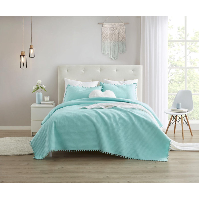 Ensemble de courtepointe en microfibre , Courtepointe pour lit grand et 1 taie d'oreiller g, Vert