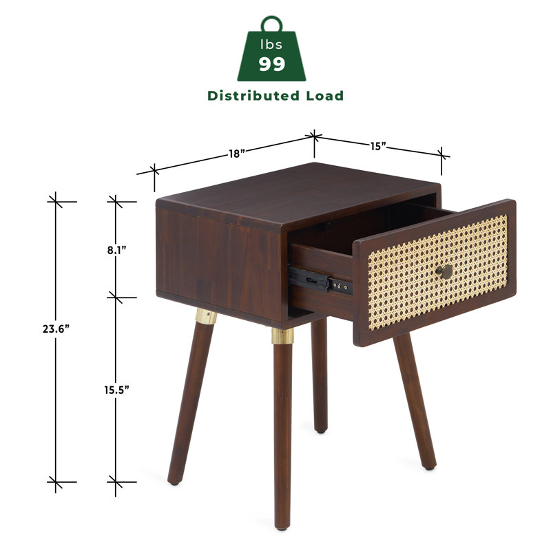 Table de chevet en bois massif Anspach Nipe, Noyer, Individuel