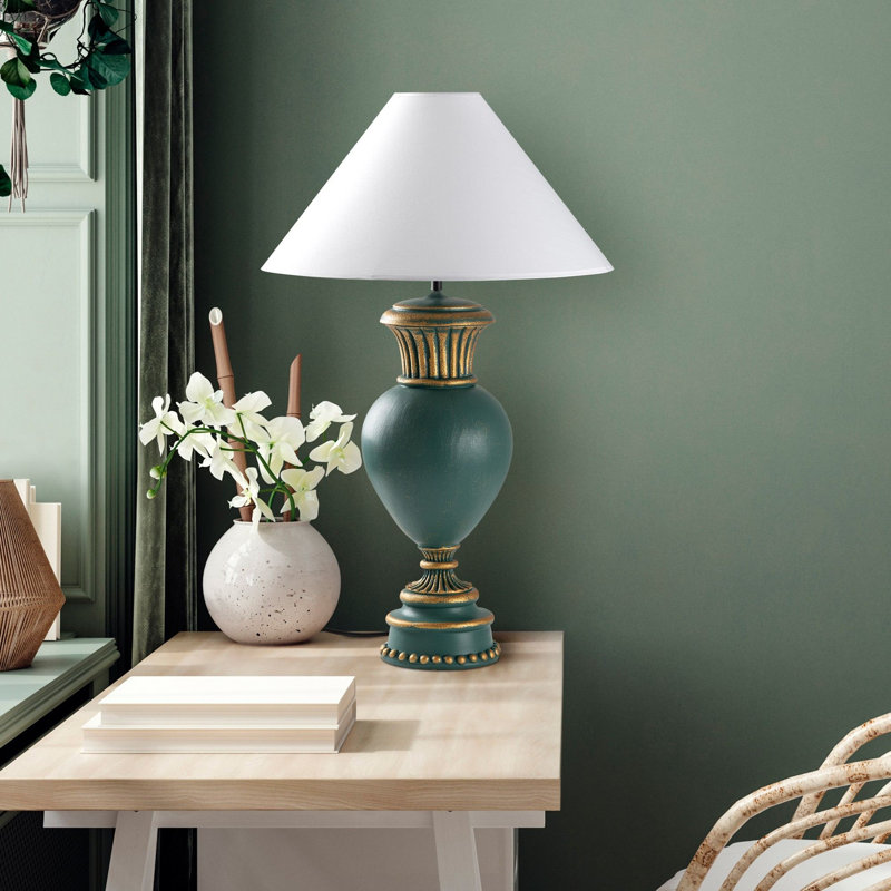 Elegant Green Table Lamp, 19.7 x 19.7 x 28.7 inches | 100% Polyester Fabric Shade, Socket Type: E27 Max 40W (Bulb Not Included) | Traditional Design, IP20 Rated, Perfect for Living Room & Bedroom Decor