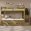 Lit simple superposé simple avec lit gigogne, tiroirs et garde-robe-670652984