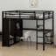 Structure de lit mezzanine en métal avec garde-robe intégrée, bureau et tablettes de rangement-691323664-691323663