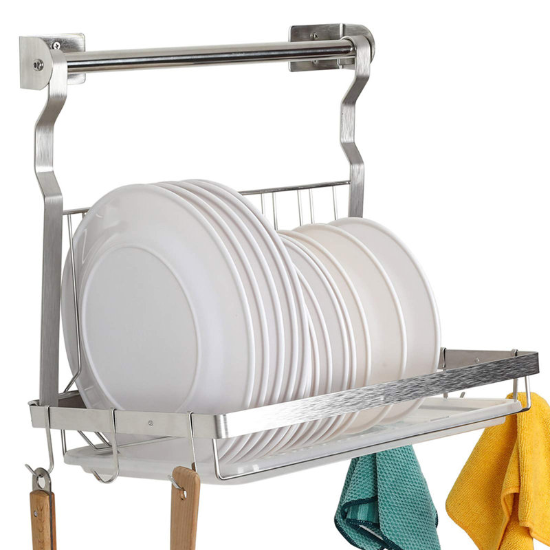 Stainless Steel Foldable Over-the-Sink Dish Rack with Drainboard