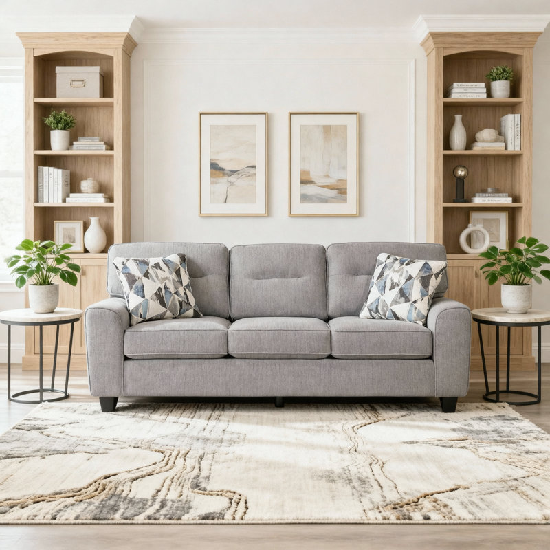 Canapé en chenille durable avec coussins décoratifs gris, Gris