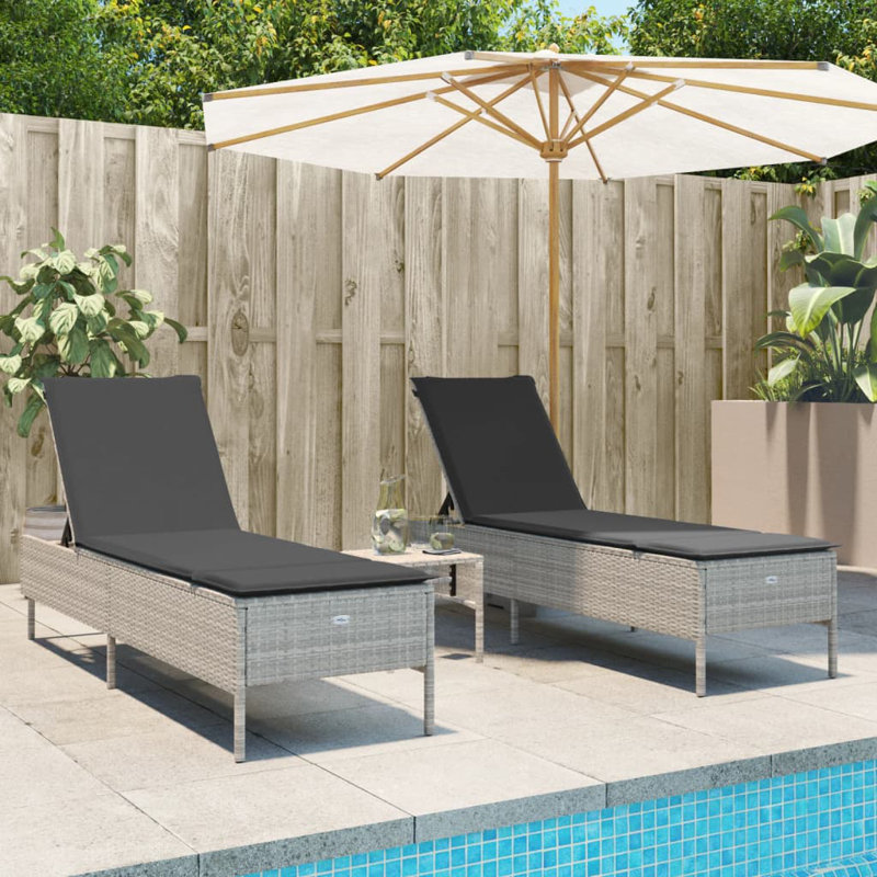 Dossier en polyéthylène rotin Sun Lounger, Gris foncé, Gris clair, 2