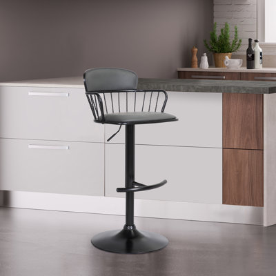 Tabouret de bar ajustable en similicuir gris et métal noir Nash