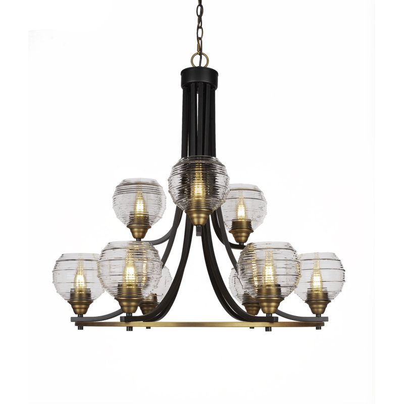 Lustre 9 lumières Soldado, Transparent, Nickel brossé