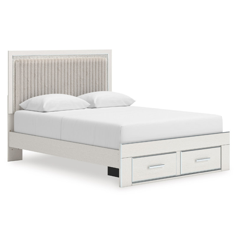 Grand lit plateforme avec rangement Laurentis, Blanc, Grand lit