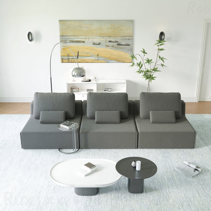 Canapé modulaire surdimensionné surdimensionné - tissu de luxe Boucle, ensemble de canapé de plancher, convertible compressé, rembourré de mousse