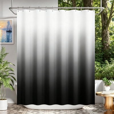 Ensemble de rideau de douche en tissu noir et blanc avec 12 crochets, 72 x 84 po