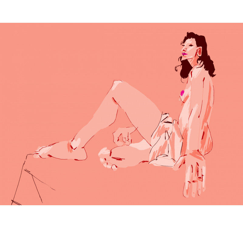 Girl Sitting, 50.8 cm H x 76.2 cm W, Pink
