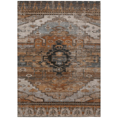 Machine Washable Indoor/Outdoor Xhevrie Terracotta Rug