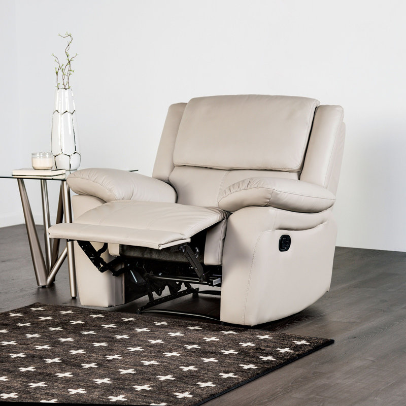 1Pc Recliner Chair Pillow Top Arms Off White Finish Transitional Style Welt Trim Primary Living Room