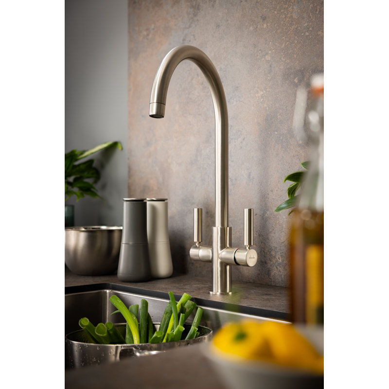 Globe Aquifier Twin Lever Water Filter Monobloc Tap, Brushed Nickel