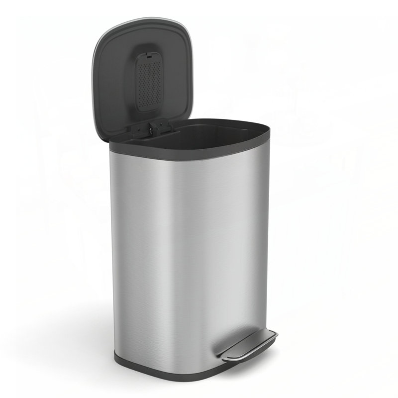 Poubelle de cuisine en acier inoxydable à surface incurvée de 13 gallons avec pédale et couvercle à fermeture douce, parfaite pour les cuisines modernes
