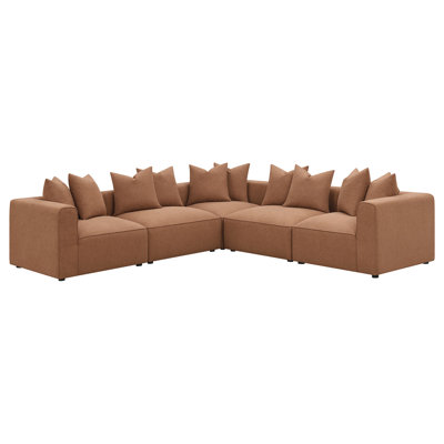 Hani 6Pc Modular Sectional Sofa With Ottoman, Rich Brown, 10 Pillows