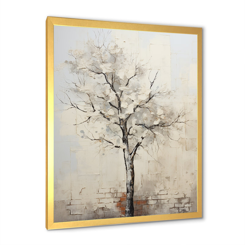" Baobab Tree Beige Minimalism III ", 40" H x 30" W, White Picture Framed