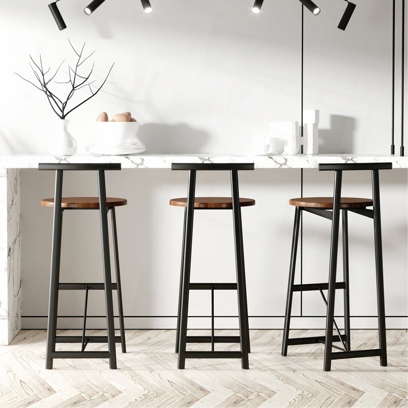 Ensemble de 3 tabourets de bar avec dossier et chaises sans accoudoirs pour îlot de cuisine, Noyer brun