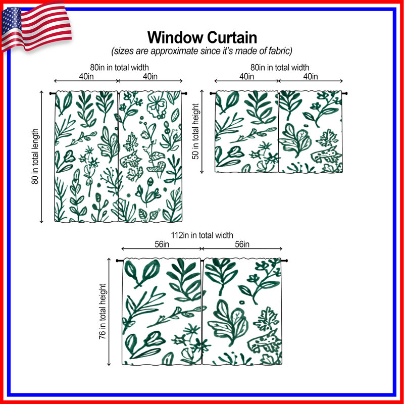 Rideaux vert obscurcissant et obscurcissant Green Botanical Illustration - 2 panneaux, 40 po x 50 po - 2 panneaux