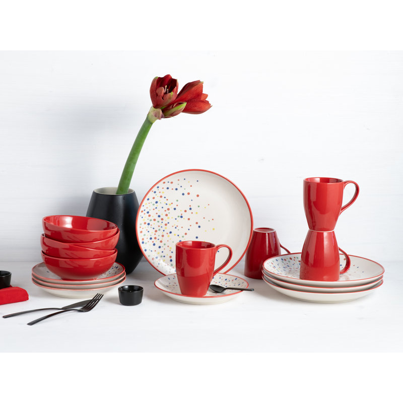Joy Piece Stoneware Dinnerware Set - Service for 4, White / opaline