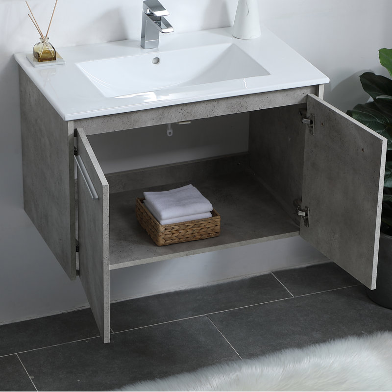 Ensemble de meuble-lavabo mural simple 30 po Agostini, Gris béton