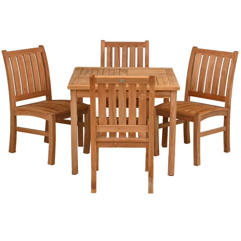 5 Piece Teak Wood Bistro Dining Set Including 35" Square Table With 4 Abaco Side Chairs