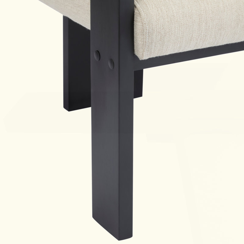 Ensemble de 2 chaises de salle à manger avec dossier coussiné, structure en bois massif, Noir, Tissu beige
