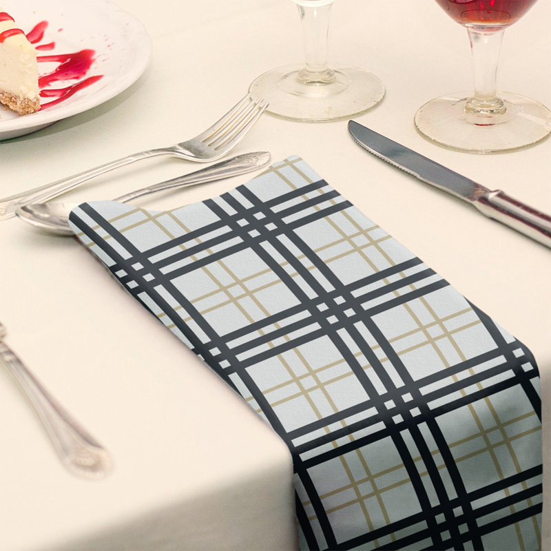 Plaid Square Napkin, White/Old Gold/Black, 10" x 10", Cotton